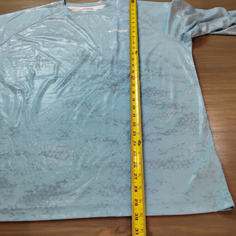 Columbia PFG Shirt Mens XL Blue Gray Long Sleeve Shiny Fish Scale Omni Shade - Picture 10 of 13